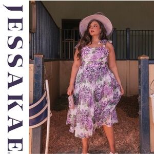Jessakae Purple Florals Organza Midi Nellie Dress, Plus Size 2x, NWT!